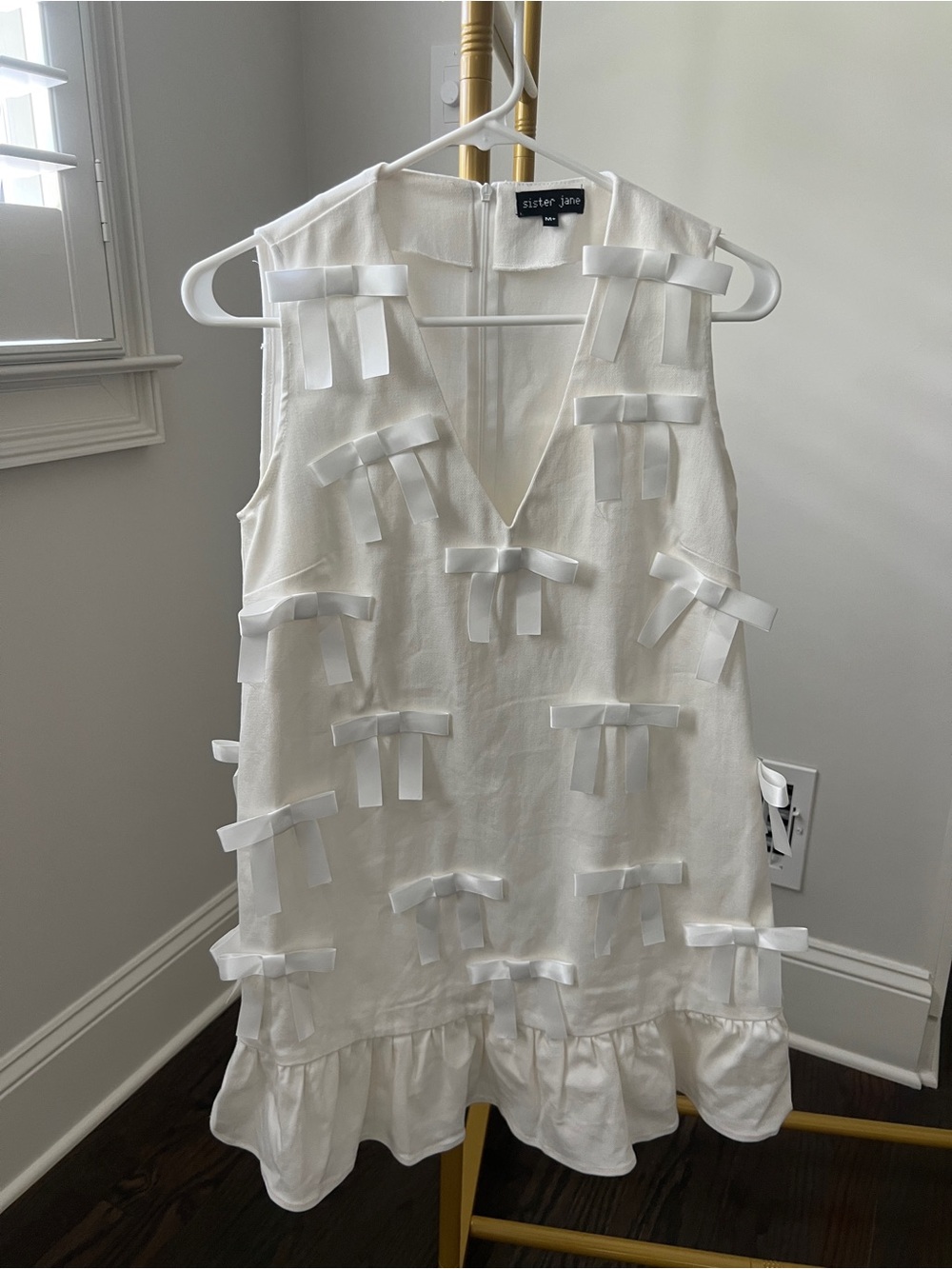Sister Jane Ivory Ribbon-Trimmed V-Neck Mini Dress
